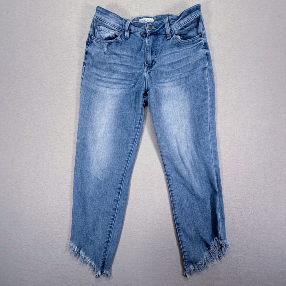 Nature Denim Cropped Jeans Womens 9/28 Good Blue Frayed‎ Asymmetrical Hem